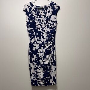 Ralph Lauren Navy and White Floral Midi Dress